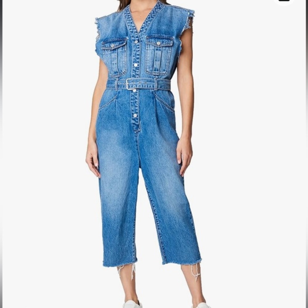 BLANKNYC WOMEN’S SLEEVELESS DENIM JUMPSUIT WITH BELT SZ M